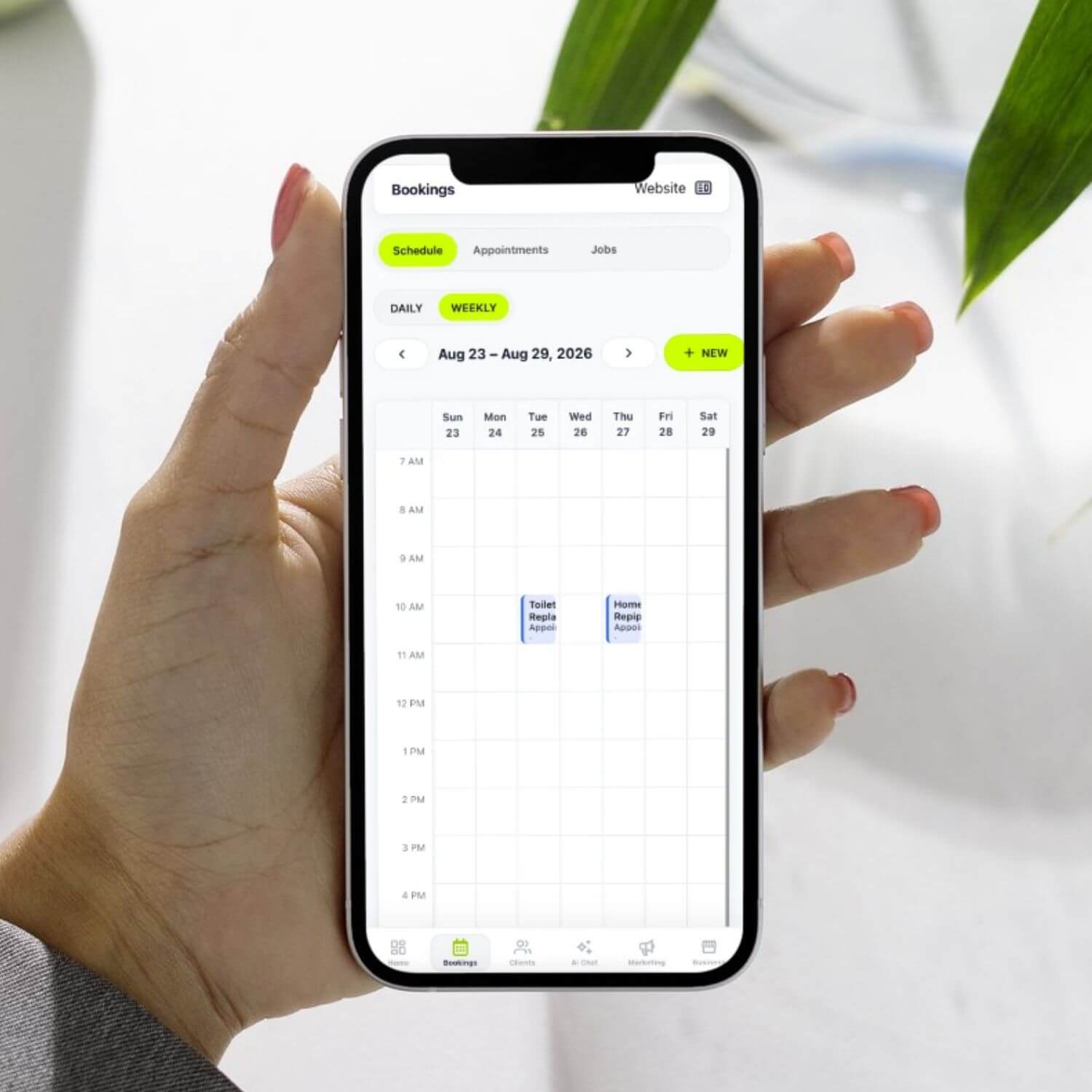 Weekly bookings on a phone